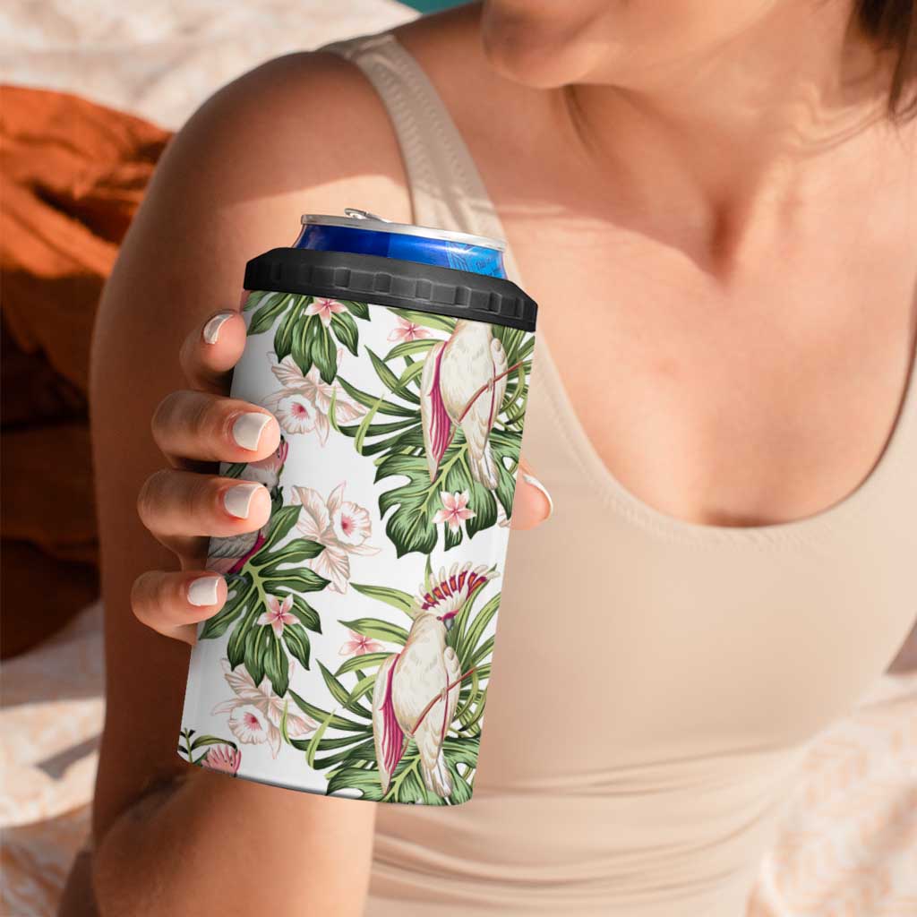 Australia Pink Cockatoo 4 in 1 Can Cooler Tumbler Aussie Orchids - Seamless Pattern