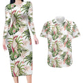 Australia Pink Cockatoo Couples Matching Long Sleeve Bodycon Dress and Hawaiian Shirt Aussie Orchids - Seamless Pattern