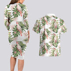 Australia Pink Cockatoo Couples Matching Long Sleeve Bodycon Dress and Hawaiian Shirt Aussie Orchids - Seamless Pattern