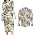 Australia Pink Cockatoo Couples Matching Long Sleeve Bodycon Dress and Long Sleeve Button Shirt Aussie Orchids - Seamless Pattern