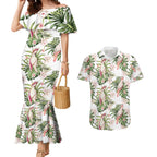 Australia Pink Cockatoo Couples Matching Mermaid Dress and Hawaiian Shirt Aussie Orchids - Seamless Pattern