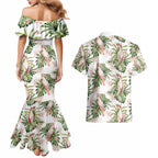 Australia Pink Cockatoo Couples Matching Mermaid Dress and Hawaiian Shirt Aussie Orchids - Seamless Pattern