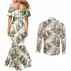 Australia Pink Cockatoo Couples Matching Mermaid Dress and Long Sleeve Button Shirt Aussie Orchids - Seamless Pattern