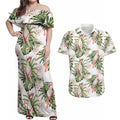 Australia Pink Cockatoo Couples Matching Off Shoulder Maxi Dress and Hawaiian Shirt Aussie Orchids - Seamless Pattern