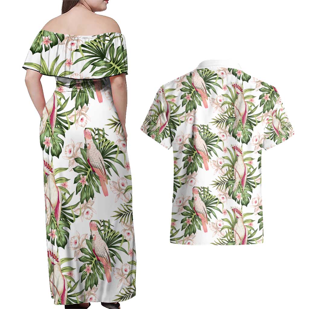 Australia Pink Cockatoo Couples Matching Off Shoulder Maxi Dress and Hawaiian Shirt Aussie Orchids - Seamless Pattern