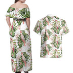 Australia Pink Cockatoo Couples Matching Off Shoulder Maxi Dress and Hawaiian Shirt Aussie Orchids - Seamless Pattern