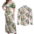 Australia Pink Cockatoo Couples Matching Off Shoulder Maxi Dress and Long Sleeve Button Shirt Aussie Orchids - Seamless Pattern