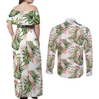 Australia Pink Cockatoo Couples Matching Off Shoulder Maxi Dress and Long Sleeve Button Shirt Aussie Orchids - Seamless Pattern