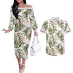Australia Pink Cockatoo Couples Matching Off The Shoulder Long Sleeve Dress and Hawaiian Shirt Aussie Orchids - Seamless Pattern