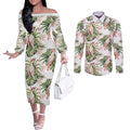 Australia Pink Cockatoo Couples Matching Off The Shoulder Long Sleeve Dress and Long Sleeve Button Shirt Aussie Orchids - Seamless Pattern