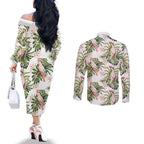 Australia Pink Cockatoo Couples Matching Off The Shoulder Long Sleeve Dress and Long Sleeve Button Shirt Aussie Orchids - Seamless Pattern