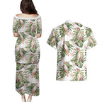 Australia Pink Cockatoo Couples Matching Puletasi and Hawaiian Shirt Aussie Orchids - Seamless Pattern