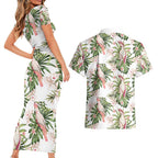 Australia Pink Cockatoo Couples Matching Short Sleeve Bodycon Dress and Hawaiian Shirt Aussie Orchids - Seamless Pattern