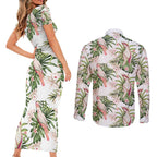 Australia Pink Cockatoo Couples Matching Short Sleeve Bodycon Dress and Long Sleeve Button Shirt Aussie Orchids - Seamless Pattern
