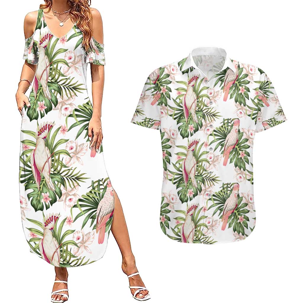 Australia Pink Cockatoo Couples Matching Summer Maxi Dress and Hawaiian Shirt Aussie Orchids - Seamless Pattern