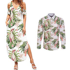 Australia Pink Cockatoo Couples Matching Summer Maxi Dress and Long Sleeve Button Shirt Aussie Orchids - Seamless Pattern