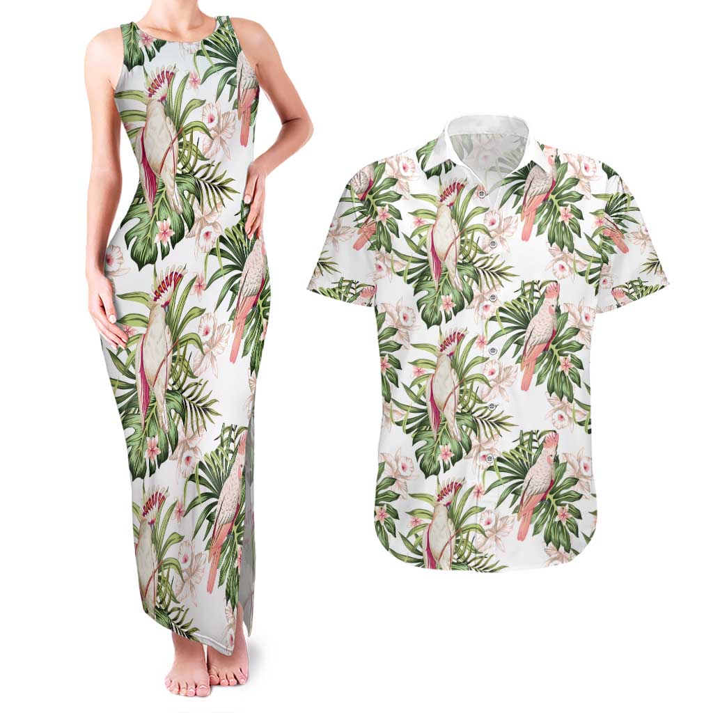 Australia Pink Cockatoo Couples Matching Tank Maxi Dress and Hawaiian Shirt Aussie Orchids - Seamless Pattern