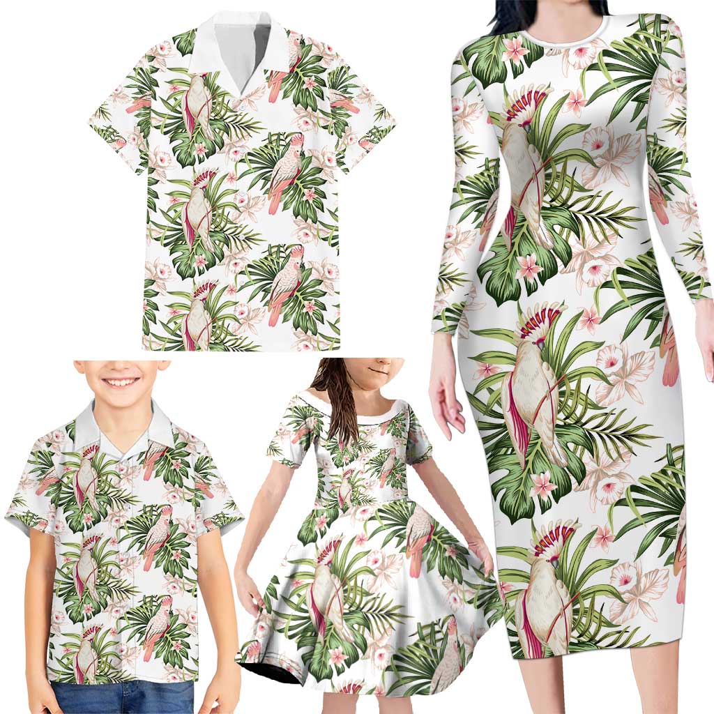 Australia Pink Cockatoo Family Matching Long Sleeve Bodycon Dress and Hawaiian Shirt Aussie Orchids - Seamless Pattern