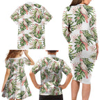 Australia Pink Cockatoo Family Matching Long Sleeve Bodycon Dress and Hawaiian Shirt Aussie Orchids - Seamless Pattern