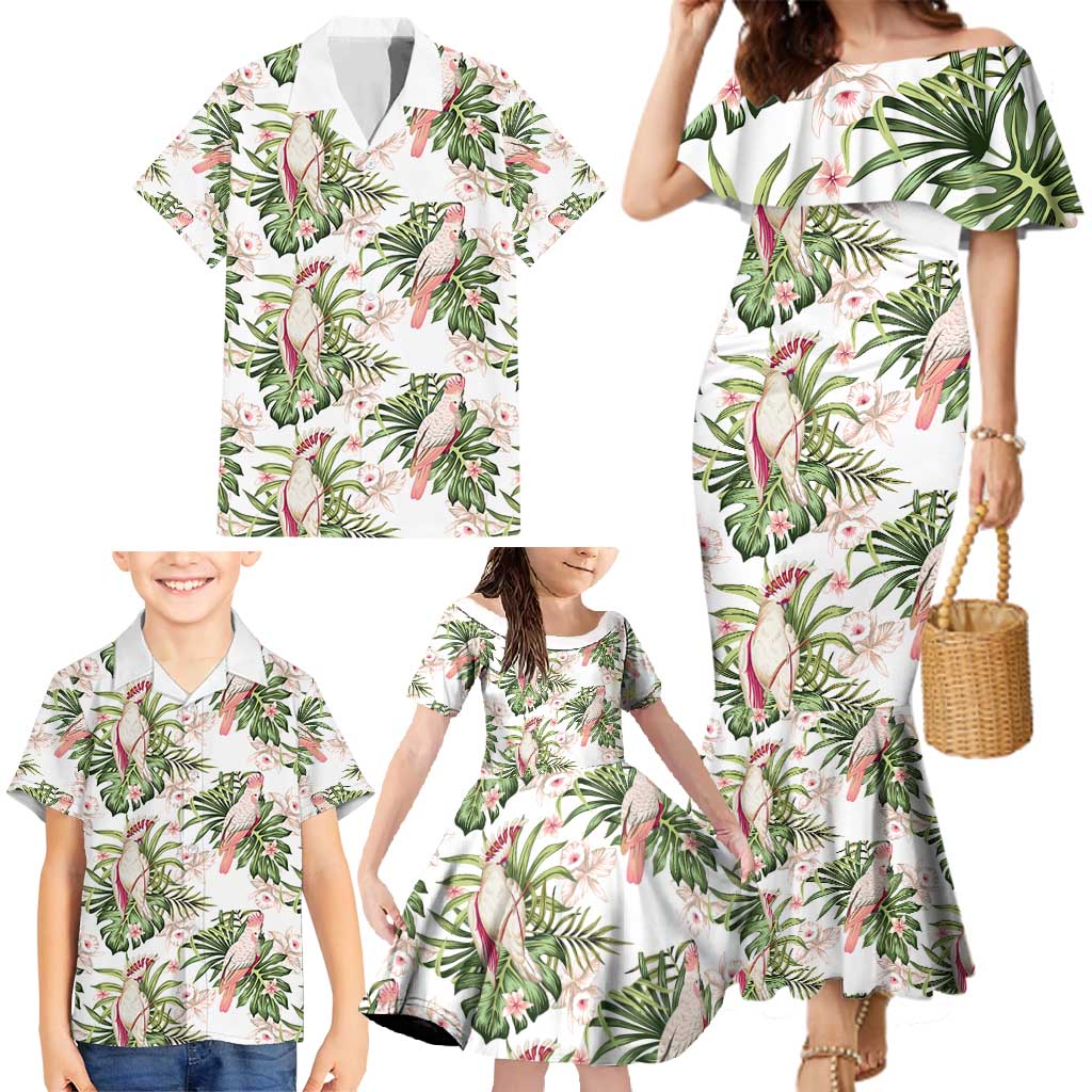 Australia Pink Cockatoo Family Matching Mermaid Dress and Hawaiian Shirt Aussie Orchids - Seamless Pattern