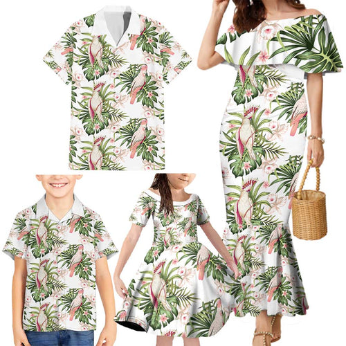 Australia Pink Cockatoo Family Matching Mermaid Dress and Hawaiian Shirt Aussie Orchids - Seamless Pattern