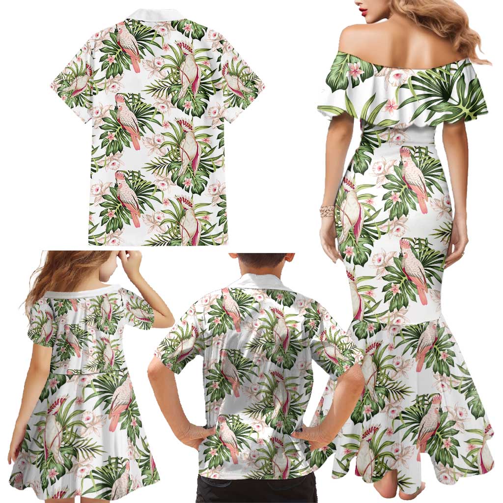 Australia Pink Cockatoo Family Matching Mermaid Dress and Hawaiian Shirt Aussie Orchids - Seamless Pattern