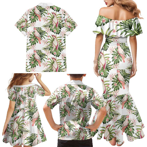 Australia Pink Cockatoo Family Matching Mermaid Dress and Hawaiian Shirt Aussie Orchids - Seamless Pattern