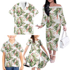 Australia Pink Cockatoo Family Matching Off The Shoulder Long Sleeve Dress and Hawaiian Shirt Aussie Orchids - Seamless Pattern