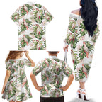 Australia Pink Cockatoo Family Matching Off The Shoulder Long Sleeve Dress and Hawaiian Shirt Aussie Orchids - Seamless Pattern