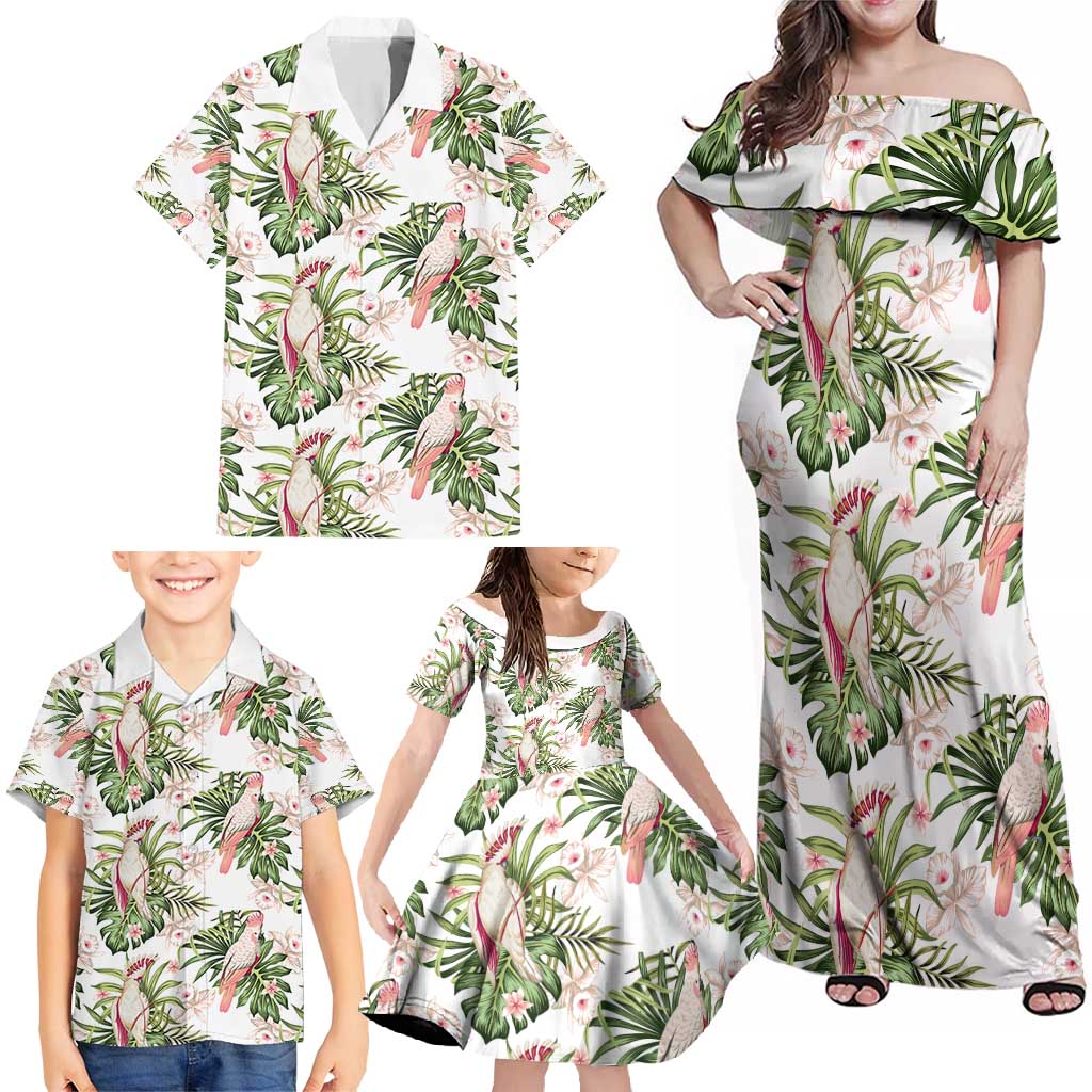 Australia Pink Cockatoo Family Matching Off Shoulder Maxi Dress and Hawaiian Shirt Aussie Orchids - Seamless Pattern