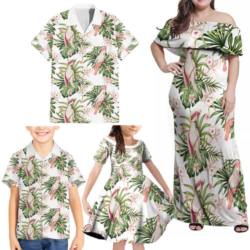Australia Pink Cockatoo Family Matching Off Shoulder Maxi Dress and Hawaiian Shirt Aussie Orchids - Seamless Pattern