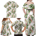 Australia Pink Cockatoo Family Matching Off Shoulder Maxi Dress and Hawaiian Shirt Aussie Orchids - Seamless Pattern