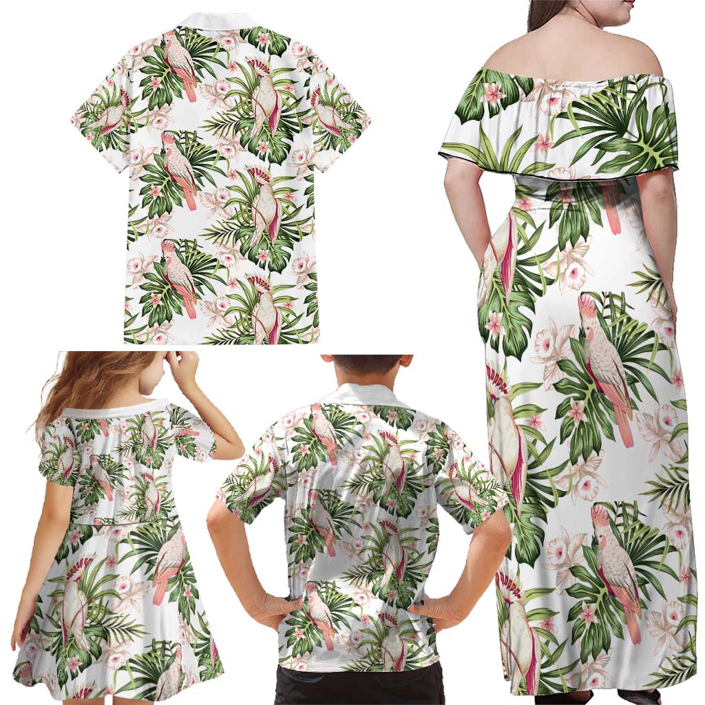 Australia Pink Cockatoo Family Matching Off Shoulder Maxi Dress and Hawaiian Shirt Aussie Orchids - Seamless Pattern