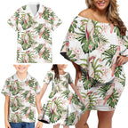 Australia Pink Cockatoo Family Matching Off Shoulder Short Dress and Hawaiian Shirt Aussie Orchids - Seamless Pattern