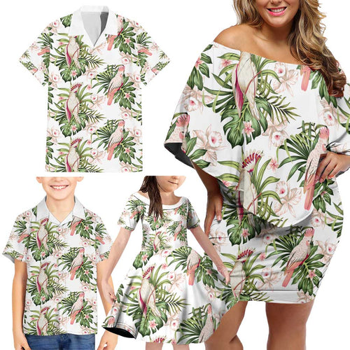 Australia Pink Cockatoo Family Matching Off Shoulder Short Dress and Hawaiian Shirt Aussie Orchids - Seamless Pattern