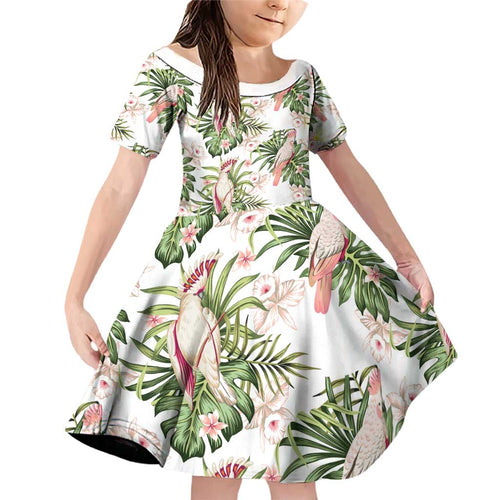 Australia Pink Cockatoo Family Matching Off Shoulder Short Dress and Hawaiian Shirt Aussie Orchids - Seamless Pattern