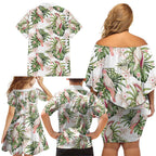 Australia Pink Cockatoo Family Matching Off Shoulder Short Dress and Hawaiian Shirt Aussie Orchids - Seamless Pattern