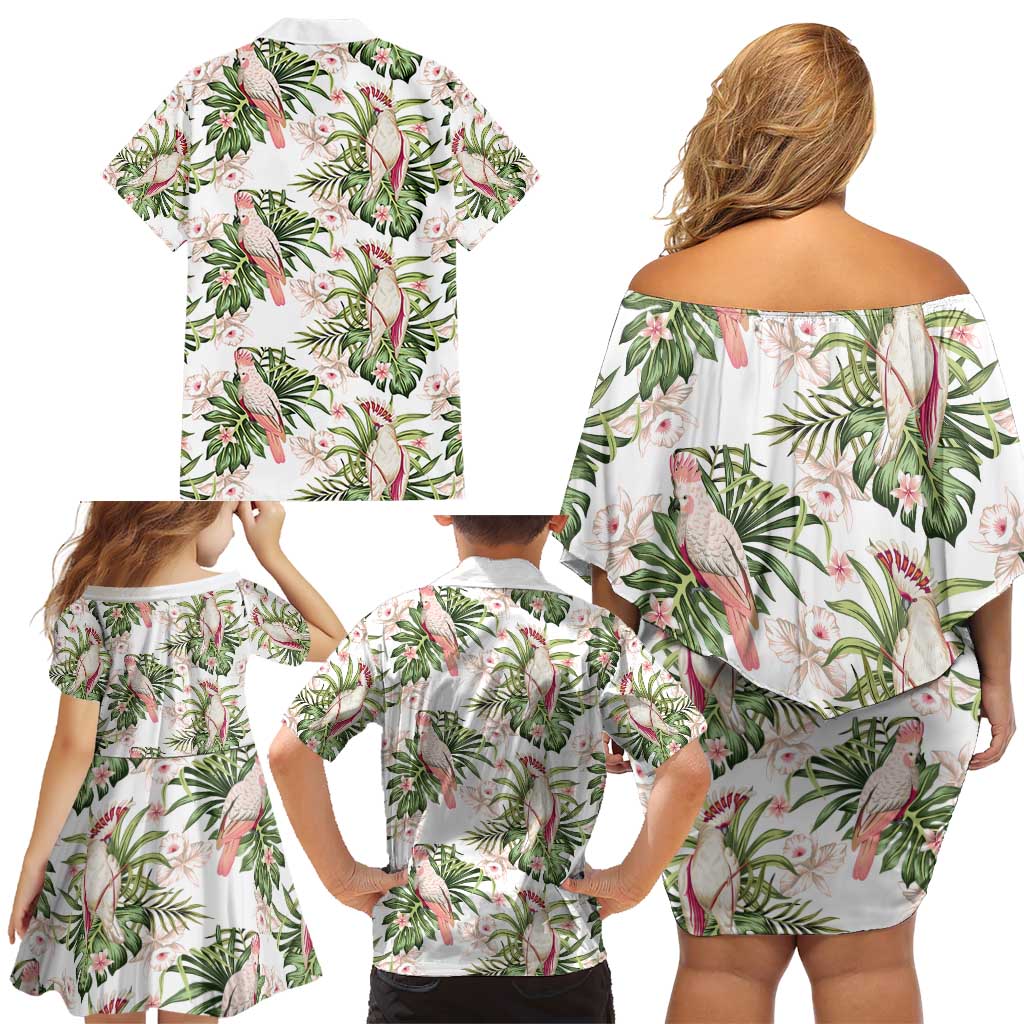 Australia Pink Cockatoo Family Matching Off Shoulder Short Dress and Hawaiian Shirt Aussie Orchids - Seamless Pattern