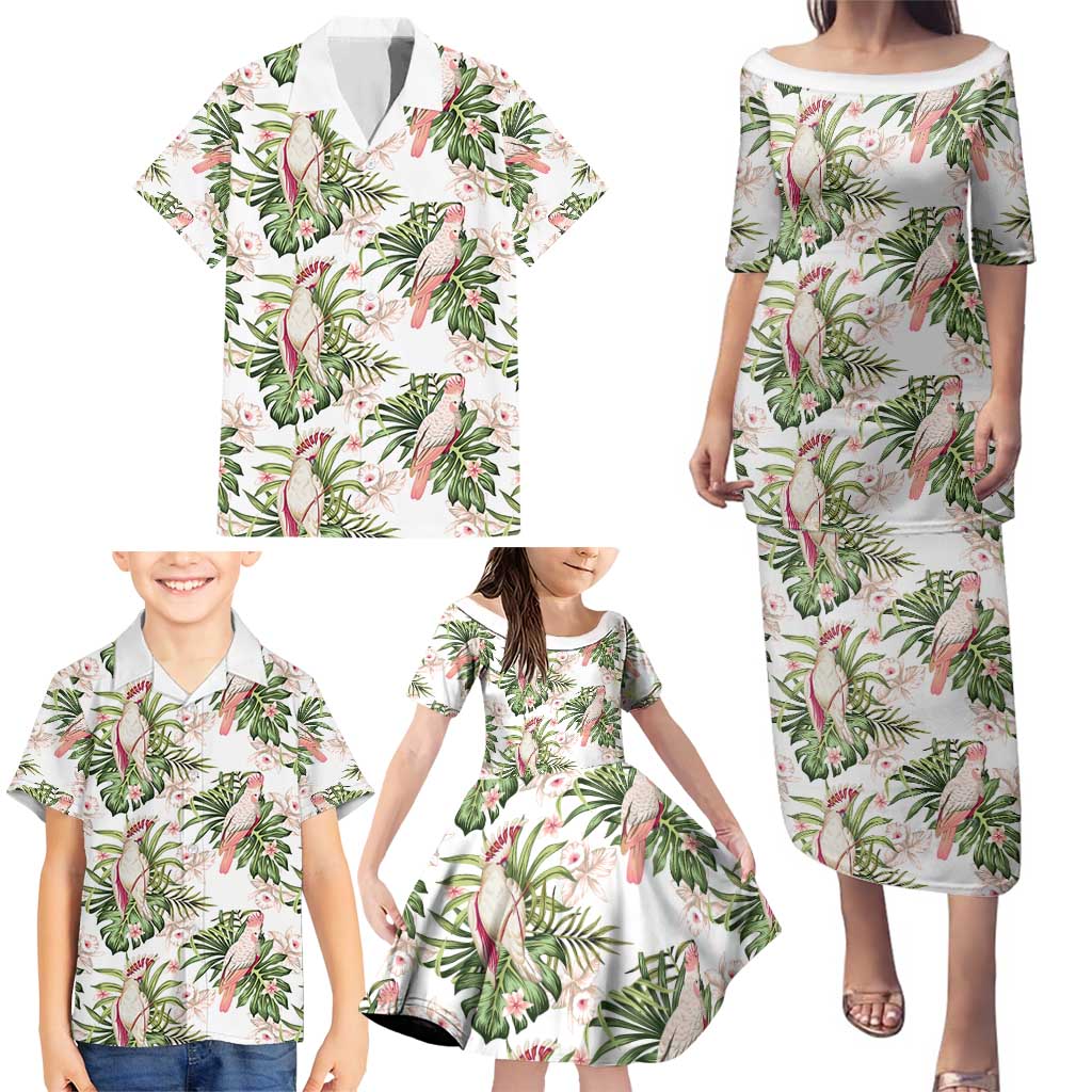 Australia Pink Cockatoo Family Matching Puletasi and Hawaiian Shirt Aussie Orchids - Seamless Pattern
