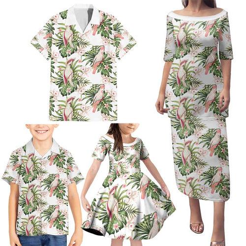 Australia Pink Cockatoo Family Matching Puletasi and Hawaiian Shirt Aussie Orchids - Seamless Pattern