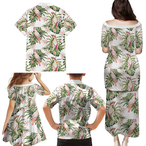 Australia Pink Cockatoo Family Matching Puletasi and Hawaiian Shirt Aussie Orchids - Seamless Pattern