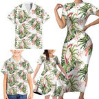 Australia Pink Cockatoo Family Matching Short Sleeve Bodycon Dress and Hawaiian Shirt Aussie Orchids - Seamless Pattern