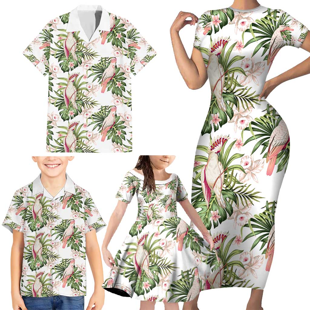 Australia Pink Cockatoo Family Matching Short Sleeve Bodycon Dress and Hawaiian Shirt Aussie Orchids - Seamless Pattern