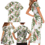 Australia Pink Cockatoo Family Matching Short Sleeve Bodycon Dress and Hawaiian Shirt Aussie Orchids - Seamless Pattern