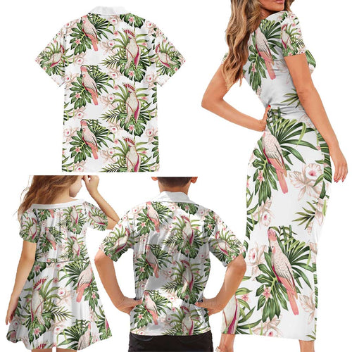 Australia Pink Cockatoo Family Matching Short Sleeve Bodycon Dress and Hawaiian Shirt Aussie Orchids - Seamless Pattern