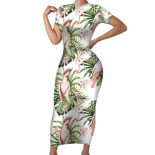Australia Pink Cockatoo Family Matching Short Sleeve Bodycon Dress and Hawaiian Shirt Aussie Orchids - Seamless Pattern