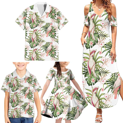Australia Pink Cockatoo Family Matching Summer Maxi Dress and Hawaiian Shirt Aussie Orchids - Seamless Pattern