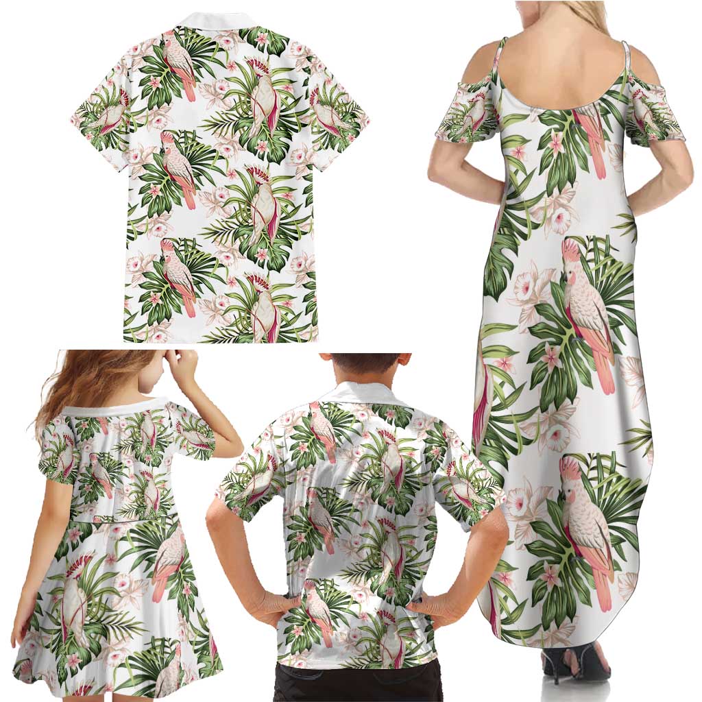 Australia Pink Cockatoo Family Matching Summer Maxi Dress and Hawaiian Shirt Aussie Orchids - Seamless Pattern