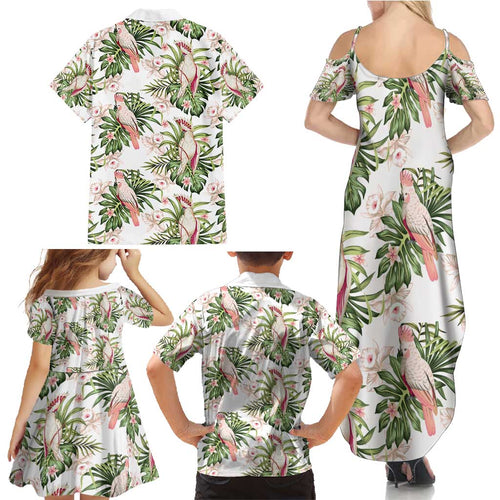 Australia Pink Cockatoo Family Matching Summer Maxi Dress and Hawaiian Shirt Aussie Orchids - Seamless Pattern