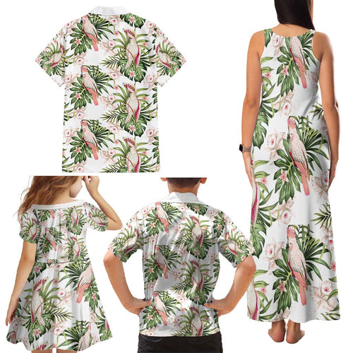 Australia Pink Cockatoo Family Matching Tank Maxi Dress and Hawaiian Shirt Aussie Orchids - Seamless Pattern
